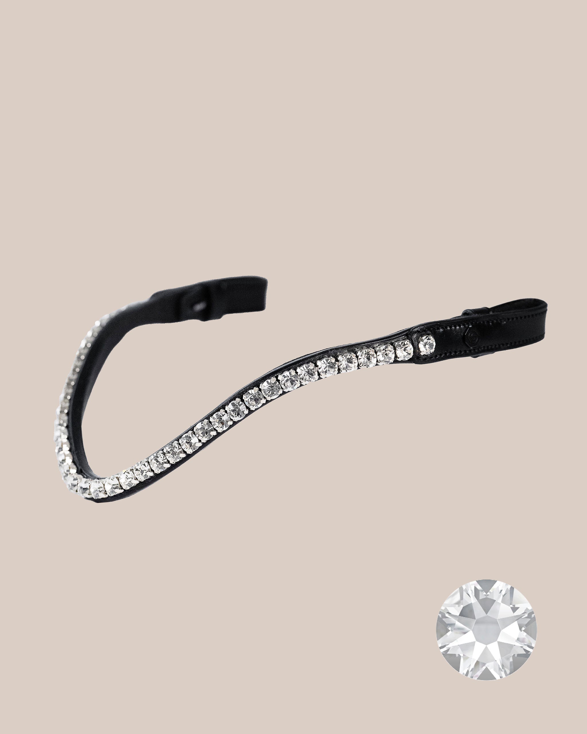 Frontino Per Cavallo Cwell Equine In Pelle Nera Con 5 File Di Cristalli Aqua E Trasparenti, Taglia Pony 35,6 Cm